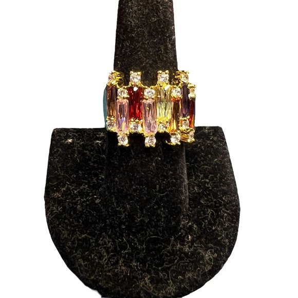 Palm Beach Jewelry 48231 Ring 7.44 TCW Emerald Cut Multicolor CZ Gold plate Size - Picture 1 of 5